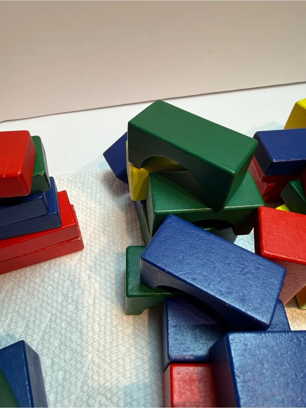 Set of over 100 Multi-Color Wooden Building Blocks